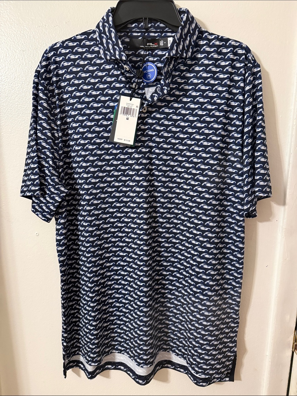 Ralph Lauren Navy and White Micro Pattern Polo Shirt